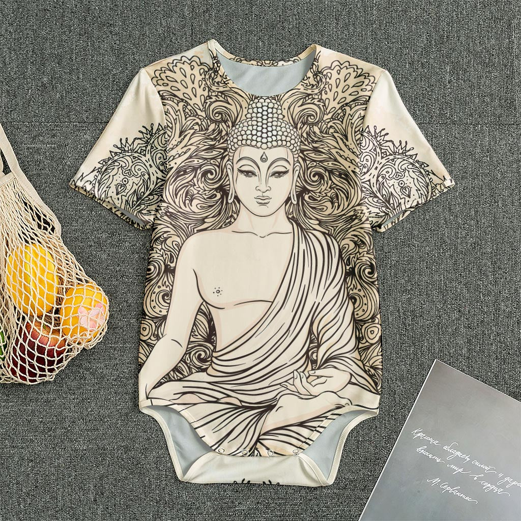 Beige Buddha Mandala Print Men's Bodysuit