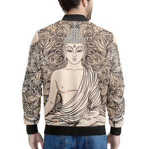 Beige Buddha Mandala Print Men's Bomber Jacket