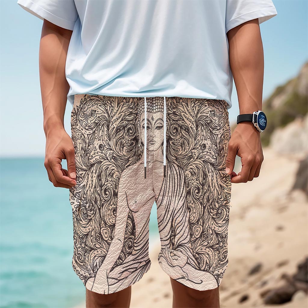 Beige Buddha Mandala Print Men's Cargo Shorts