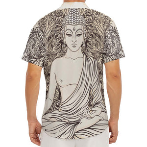 Beige Buddha Mandala Print Men's Deep V-Neck Shirt