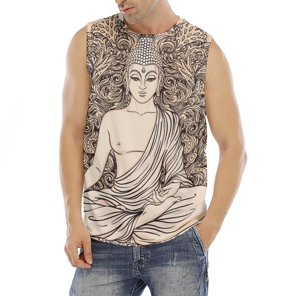 Beige Buddha Mandala Print Men's Fitness Tank Top