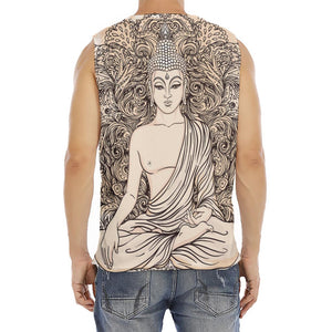 Beige Buddha Mandala Print Men's Fitness Tank Top