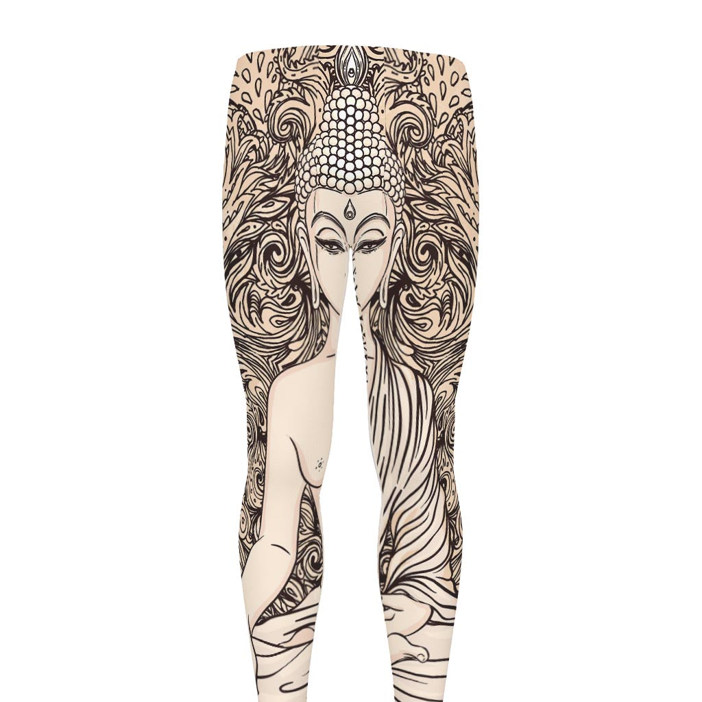 Beige Buddha Mandala Print Men's leggings