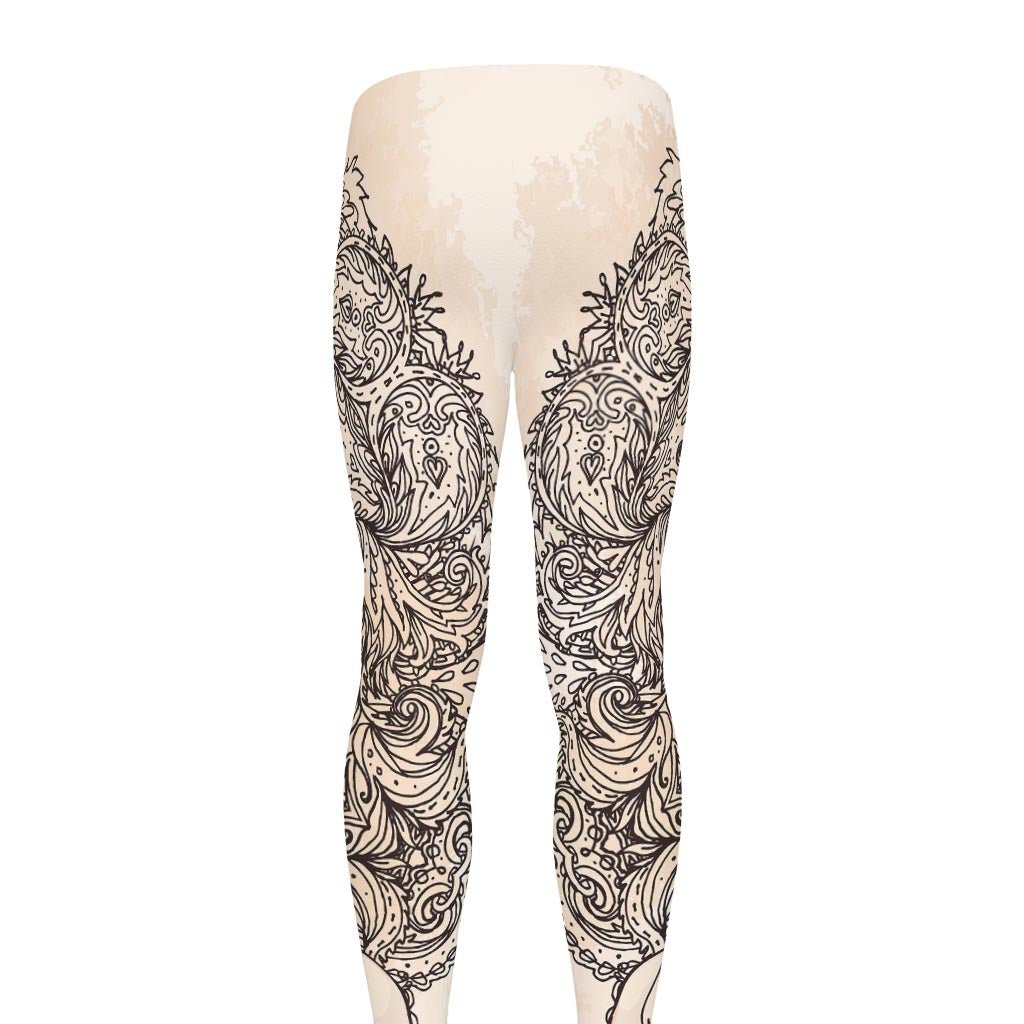 Beige Buddha Mandala Print Men's leggings