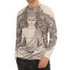 Beige Buddha Mandala Print Men's Long Sleeve Rash Guard