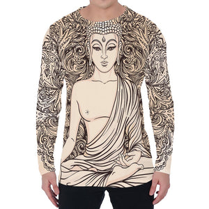 Beige Buddha Mandala Print Men's Long Sleeve T-Shirt