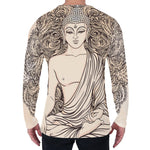 Beige Buddha Mandala Print Men's Long Sleeve T-Shirt