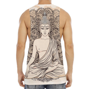 Beige Buddha Mandala Print Men's Muscle Tank Top