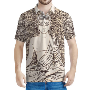 Beige Buddha Mandala Print Men's Polo Shirt