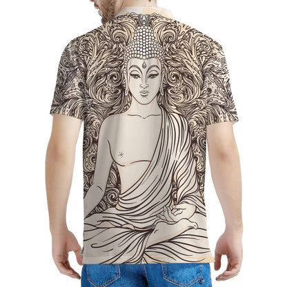 Beige Buddha Mandala Print Men's Polo Shirt