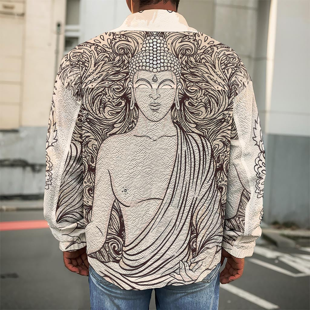 Beige Buddha Mandala Print Men's Shirt Jacket