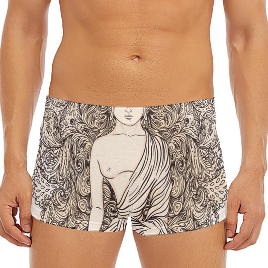 Beige Buddha Mandala Print Men's Short Boxer Briefs