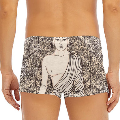 Beige Buddha Mandala Print Men's Short Boxer Briefs
