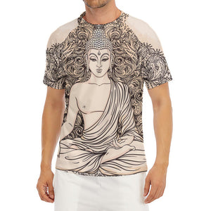 Beige Buddha Mandala Print Men's Short Sleeve Rash Guard