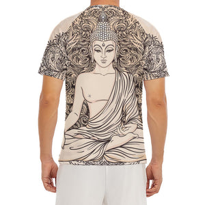 Beige Buddha Mandala Print Men's Short Sleeve Rash Guard