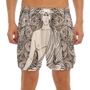 Beige Buddha Mandala Print Men's Split Running Shorts