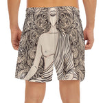 Beige Buddha Mandala Print Men's Split Running Shorts