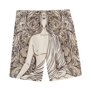 Beige Buddha Mandala Print Men's Sports Shorts