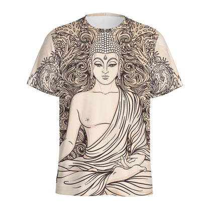 Beige Buddha Mandala Print Men's Sports T-Shirt