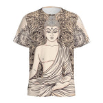 Beige Buddha Mandala Print Men's Sports T-Shirt