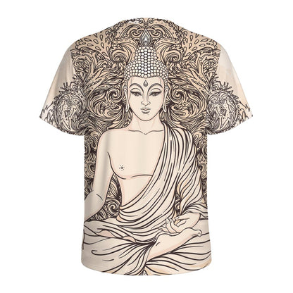 Beige Buddha Mandala Print Men's Sports T-Shirt
