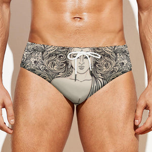 Beige Buddha Mandala Print Men's Swim Briefs