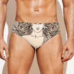 Beige Buddha Mandala Print Men's Swim Briefs