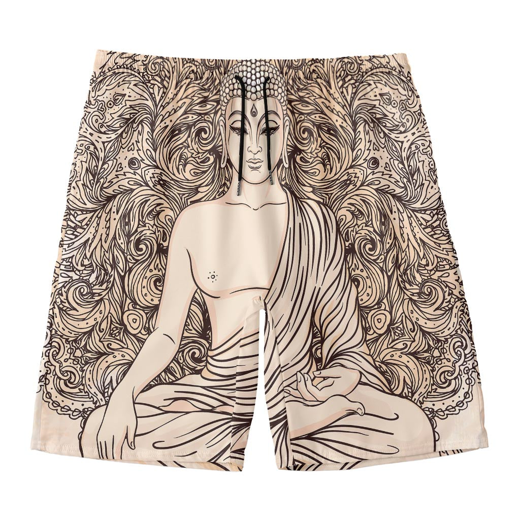 Beige Buddha Mandala Print Men's Swim Trunks