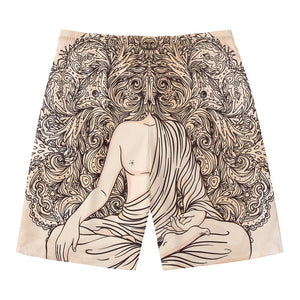 Beige Buddha Mandala Print Men's Swim Trunks