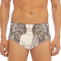 Beige Buddha Mandala Print Men's Triangle Swim Briefs