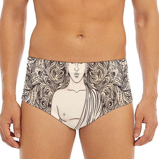 Beige Buddha Mandala Print Men's Triangle Swim Briefs