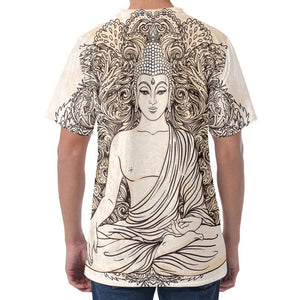 Beige Buddha Mandala Print Men's Velvet T-Shirt