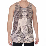 Beige Buddha Mandala Print Men's Velvet Tank Top