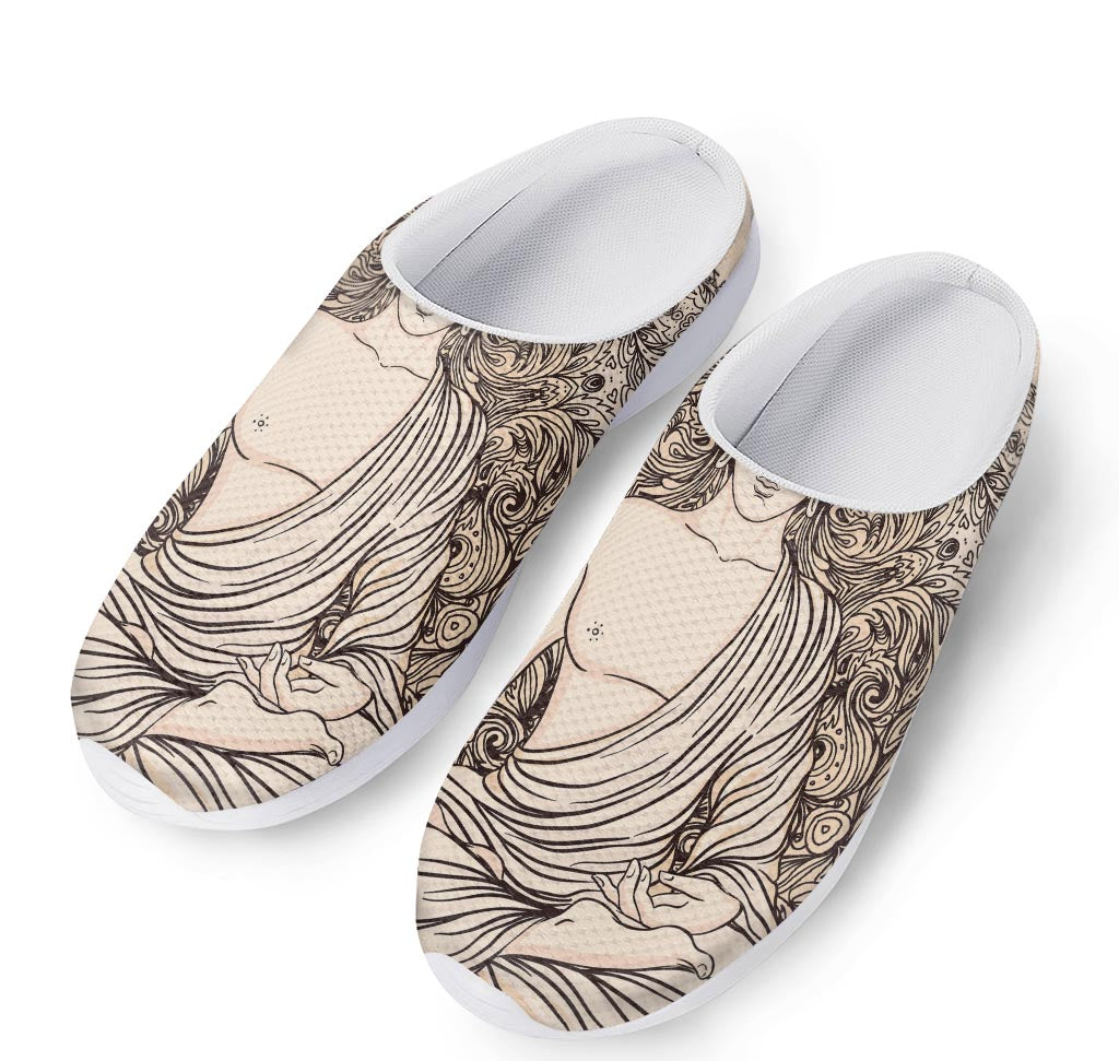 Beige Buddha Mandala Print Mesh Casual Shoes