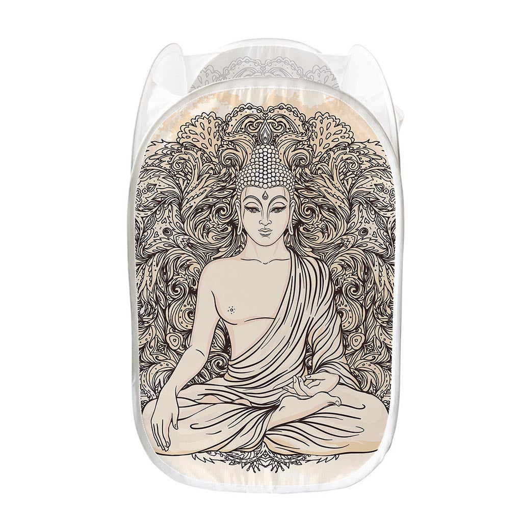 Beige Buddha Mandala Print Mesh Laundry Hamper