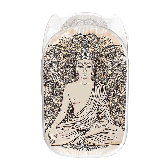Beige Buddha Mandala Print Mesh Laundry Hamper