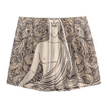 Beige Buddha Mandala Print Mesh Shorts