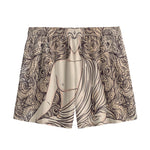 Beige Buddha Mandala Print Mesh Shorts