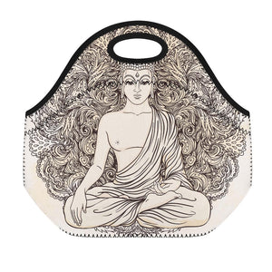 Beige Buddha Mandala Print Neoprene Lunch Bag