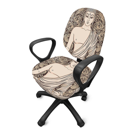 Beige Buddha Mandala Print Office Chair Cover