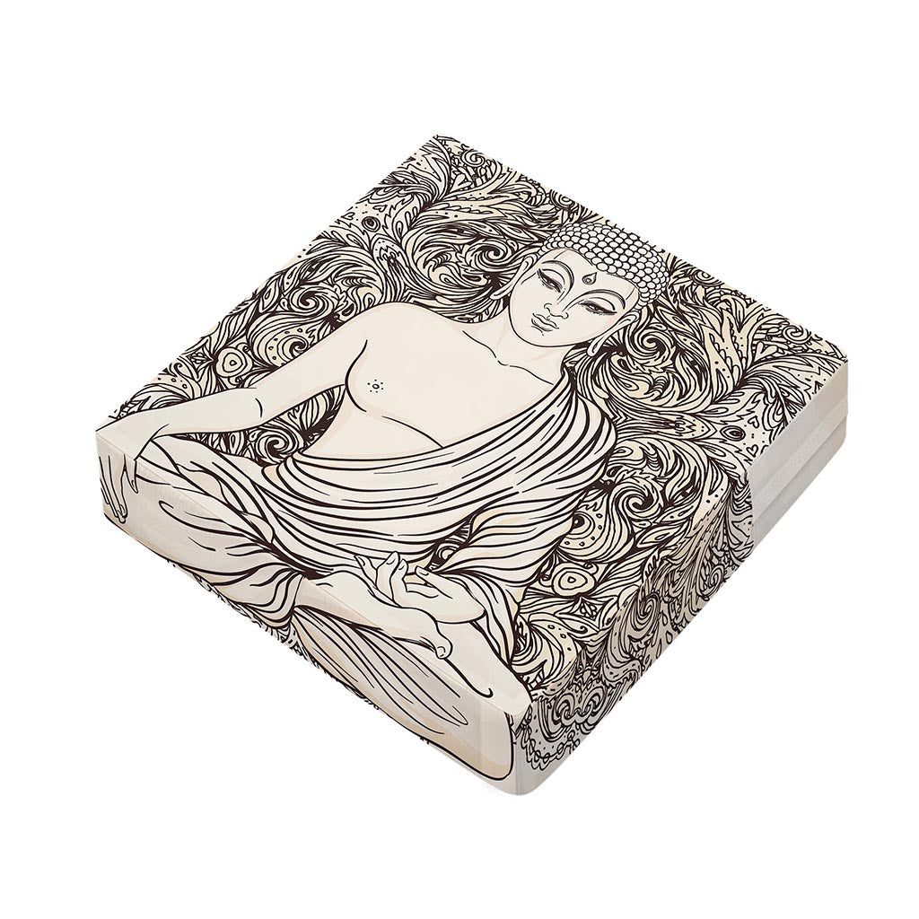 Beige Buddha Mandala Print Outdoor Seat Cushion Cover