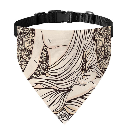 Beige Buddha Mandala Print Over The Collar Dog Bandana