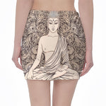 Beige Buddha Mandala Print Pencil Mini Skirt