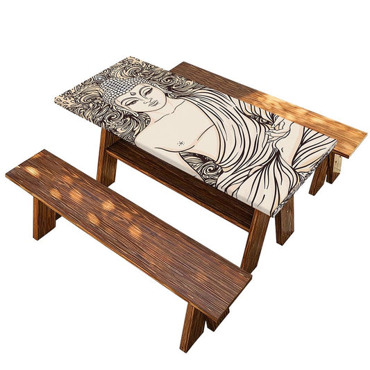 Beige Buddha Mandala Print Picnic Table Cover