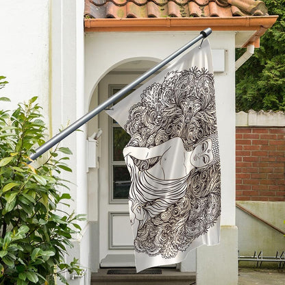 Beige Buddha Mandala Print Polyester Flag