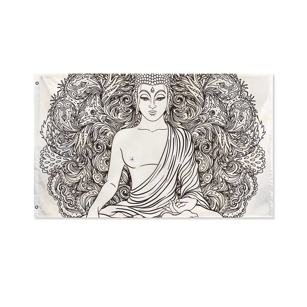 Beige Buddha Mandala Print Polyester Flag