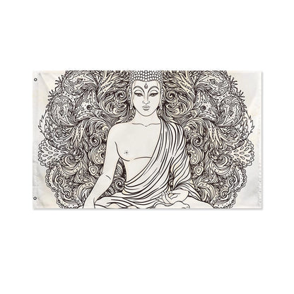 Beige Buddha Mandala Print Polyester Flag