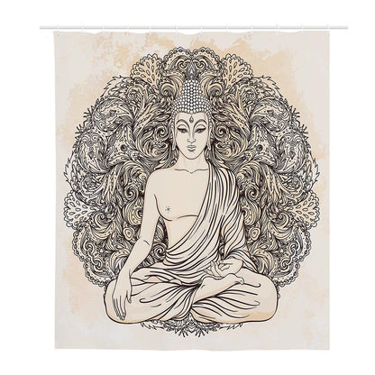 Beige Buddha Mandala Print Polyester Shower Curtain
