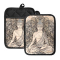 Beige Buddha Mandala Print Pot Holders With Pocket