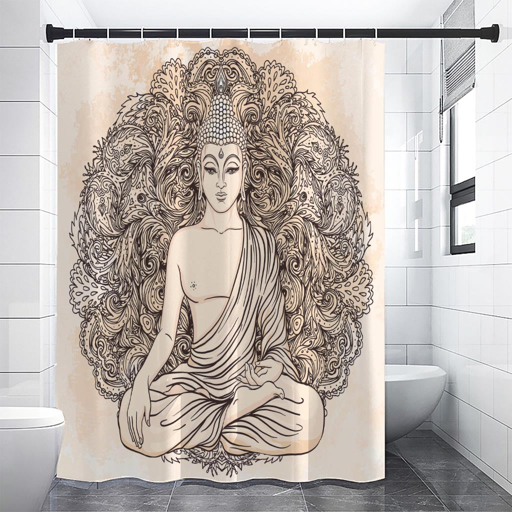 Beige Buddha Mandala Print Premium Shower Curtain